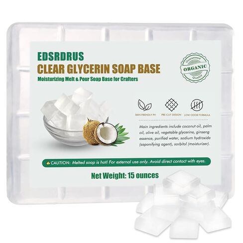 EDSRDRUS 15 oz Clear Glycerin Soap Base, Melt & Pour, Easy-Cut, Unscented in Kuwait