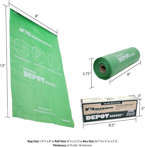 Dog Waste Depot® - 2000 كيس من أكياس نفايات الكلاب Depot Doggies™ - أكثر سمكًا بنسبة 50% وتناسب موزع أكياس الكلاب "House" - (10 لفات من 200 كيس) in Kuwait
