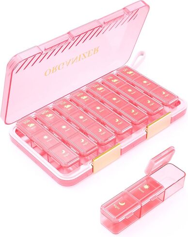 Pill Organizer 3x a Day, Large 7 Day 3 Times a Day Weekly Pill Box with 7 Detachable Pill Containers, Portable Daily Travel Medicine Pill Case Medicine Organizer for Vitamin Fish Oil Supplement, Brown in Saudi Arabia
