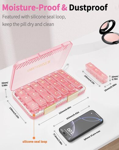 Pill Organizer 3x a Day, Large 7 Day 3 Times a Day Weekly Pill Box with 7 Detachable Pill Containers, Portable Daily Travel Medicine Pill Case Medicine Organizer for Vitamin Fish Oil Supplement, Brown in Saudi Arabia