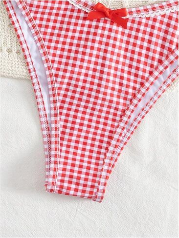 GORGLITTER Women's Bow Tie Gingham Swimsuit Cheeky Triangle High Cut Bikini Sets Cute Bathing Suits Red Small in Kuwait