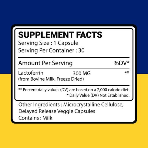 Enteric Coated Lactoferrin Supplement - Delayed Release Capsules | Grass Fed Bovine Lactoferrin | Immune Support, Boosts Immunity, Gut Health, Digestive Support | Low Lactose in Kuwait
