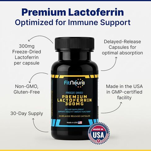 Enteric Coated Lactoferrin Supplement - Delayed Release Capsules | Grass Fed Bovine Lactoferrin | Immune Support, Boosts Immunity, Gut Health, Digestive Support | Low Lactose in Kuwait