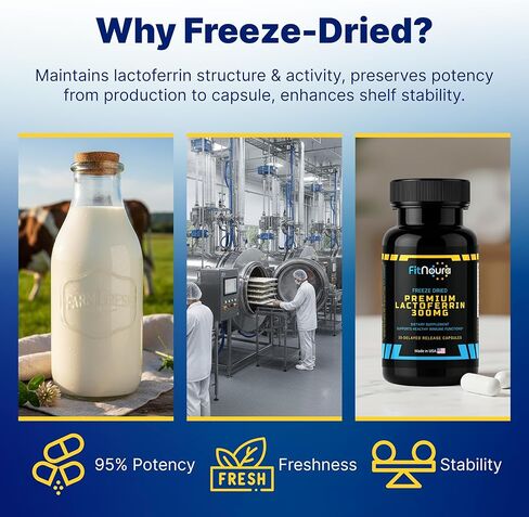 Enteric Coated Lactoferrin Supplement - Delayed Release Capsules | Grass Fed Bovine Lactoferrin | Immune Support, Boosts Immunity, Gut Health, Digestive Support | Low Lactose in Kuwait