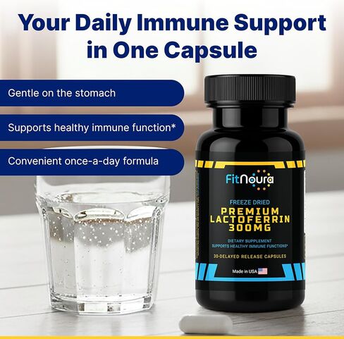 Enteric Coated Lactoferrin Supplement - Delayed Release Capsules | Grass Fed Bovine Lactoferrin | Immune Support, Boosts Immunity, Gut Health, Digestive Support | Low Lactose in Kuwait