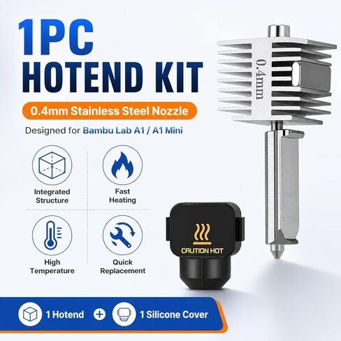 A1 Stainless Steel Hotend Kit with 0.4mm Hardened Steel Nozzle, All Metal Extruder Hot End & Heating Block Replacement, High Temp Resistant 3D Printer Accessory for Bambu Lab A1/A1 MINI in Kuwait