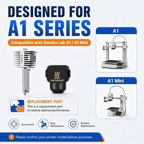 A1 Stainless Steel Hotend Kit with 0.4mm Hardened Steel Nozzle, All Metal Extruder Hot End & Heating Block Replacement, High Temp Resistant 3D Printer Accessory for Bambu Lab A1/A1 MINI in Kuwait