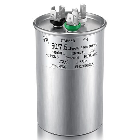 Dreyoo 70+7.5 uF 370/440V CBB65 مكثف دائري مزدوج التشغيل لمحرك التيار المتردد، ومكثف HVAC، واستبدال مكيف الهواء، ومضخة الحرارة، وبدء تشغيل المروحة، ومكثف مستقيم بارد، مدرج في قائمة UL in Kuwait