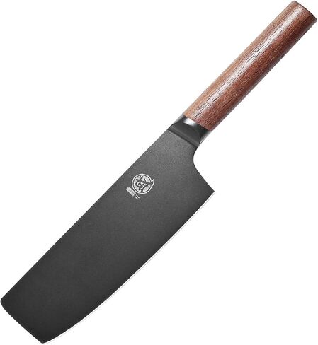 MITSUMOTO SAKARI 7 inch Japanese Chef Knife, Professional Black Titanium Coated Santoku Chef's Knife, German Premium Alloy Steel Meat Sushi Kitchen Knives (Walnut Handle) in Kuwait