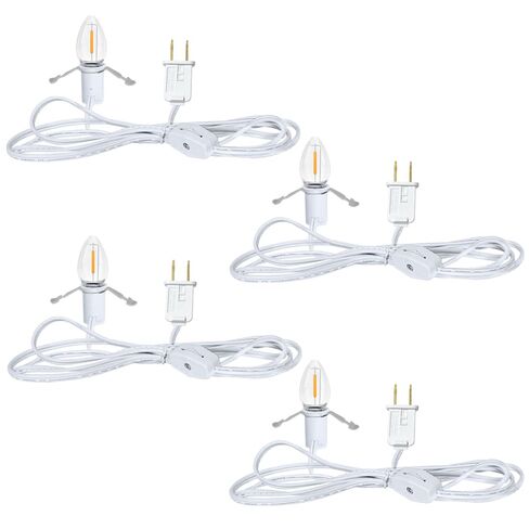 NETEHA 2 حزمة سلك ملحق أبيض بطول 6 أقدام مع مصابيح C7 LED، سلك مصباح مقبس E12 مع مفتاح تشغيل/إيقاف لمنزل قرية عيد الميلاد، ديكورات العطلات، أضواء اليقطين in Kuwait