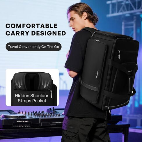 حقيبة كبيرة لتنظيم كابل DJ، حقيبة مبطنة مع 8 فواصل قابلة للفصل، حقيبة ظهر DJ Mixer للسفر للموسيقيين، جيب احترافي متعدد لأجهزة الكمبيوتر المحمول مقاس 17 بوصة، والميكروفون، والسلك، وسماعات الرأس وملحقات الموسيقى in Kuwait