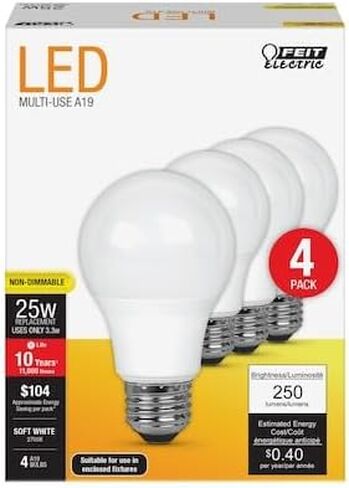 Feit Electric A19 E26 (Medium) LED Bulb Soft White 25 Watt Equivalence 4 - Total Qty: 1 in Kuwait