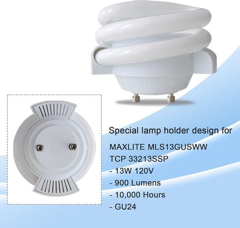 لمبة إضاءة حلزونية T3 بقدرة 13 وات MLS13GUS، بيضاء ناعمة 2700 كيلفن، متوافقة مع Maxlite MLS13GUSWW وTCP 33213SSP، عبوتان in Kuwait