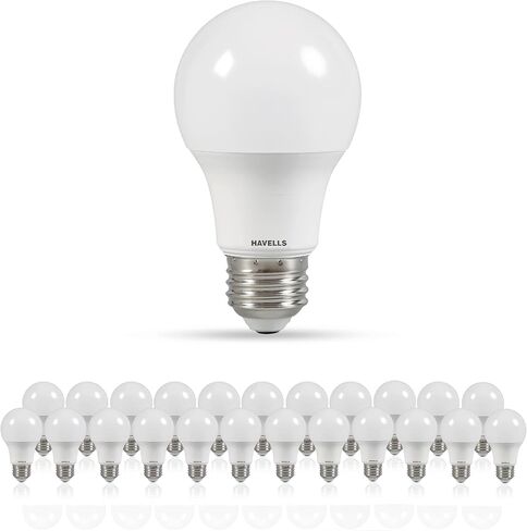 مصابيح إضاءة LED عاكسة للضوء من Havells Adore A19، 9 وات (ما يعادل 60 وات)، 810 لومن، قاعدة E26، موفرة للطاقة، سطوع فوري، عمر 15000 ساعة، 2700 كلفن أبيض دافئ، حزمة قيمة 6 in Kuwait