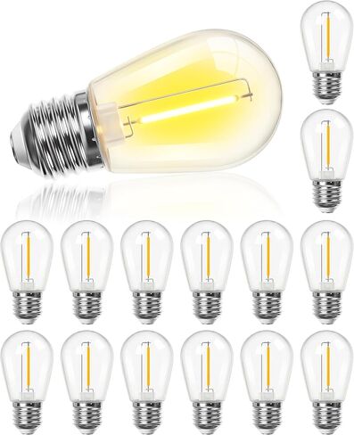 S14 LED Solar Replacement Bulbs,1W Equal to 5W,DC 3V Plastic E26 Screw Base Shatterproof & Waterproof Globe Bulbs Light for Outdoor String Lights,Patio Cafe Bistro Decor, 2700K Warm White,15 Pack in Kuwait