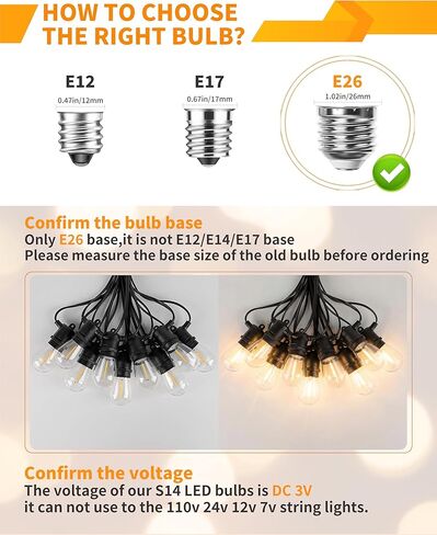 S14 LED Solar Replacement Bulbs,1W Equal to 5W,DC 3V Plastic E26 Screw Base Shatterproof & Waterproof Globe Bulbs Light for Outdoor String Lights,Patio Cafe Bistro Decor, 2700K Warm White,15 Pack in Kuwait
