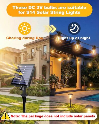 S14 LED Solar Replacement Bulbs,1W Equal to 5W,DC 3V Plastic E26 Screw Base Shatterproof & Waterproof Globe Bulbs Light for Outdoor String Lights,Patio Cafe Bistro Decor, 2700K Warm White,15 Pack in Kuwait