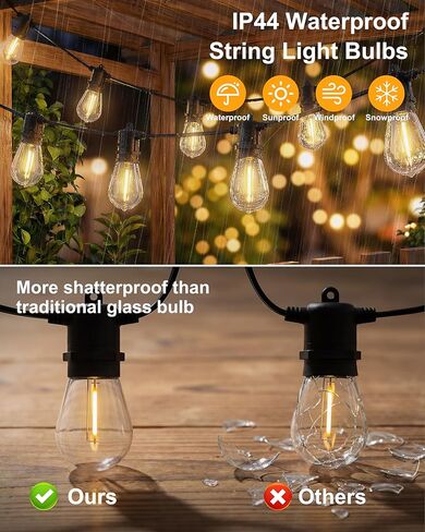 S14 LED Solar Replacement Bulbs,1W Equal to 5W,DC 3V Plastic E26 Screw Base Shatterproof & Waterproof Globe Bulbs Light for Outdoor String Lights,Patio Cafe Bistro Decor, 2700K Warm White,15 Pack in Kuwait