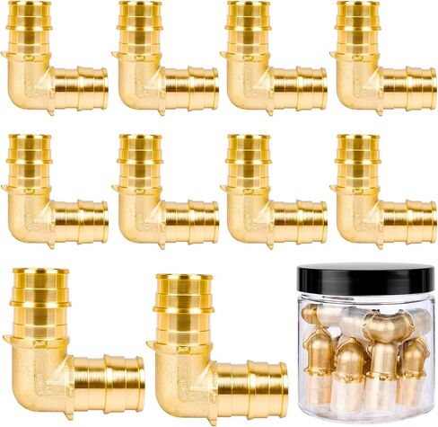 1/2 Inch PEX-A Expansion Elbow Fittings, ASTM F1960 Brass 90 Degree Elbow Connector, Lead-Free Brass PEX-A Pipe Fittings for Potable Water, Hot and Cold Plumbing, Hydronic Radiant Heating (10-Pack) in Kuwait