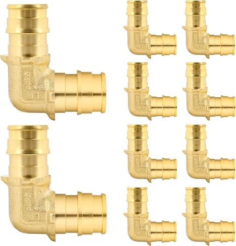 1/2 Inch PEX-A Expansion Elbow Fittings, ASTM F1960 Brass 90 Degree Elbow Connector, Lead-Free Brass PEX-A Pipe Fittings for Potable Water, Hot and Cold Plumbing, Hydronic Radiant Heating (10-Pack) in Kuwait