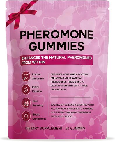 Pheromone Gummies for Women with Slippery Elm – Enhance Confidence & Attraction – Hormone Balance & Body Odor Support, Non-GMO, Sugar Free, Gluten-Free, Vegan, Strawberry Flavor, 60 Gummies in Kuwait