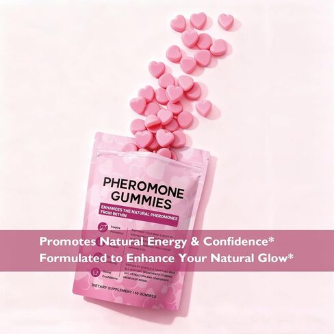 Pheromone Gummies for Women with Slippery Elm – Enhance Confidence & Attraction – Hormone Balance & Body Odor Support, Non-GMO, Sugar Free, Gluten-Free, Vegan, Strawberry Flavor, 60 Gummies in Kuwait