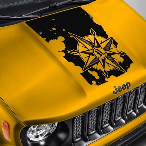 ملصق غطاء محرك السيارة متوافق مع Jeep Renegade - ملصق غطاء محرك السيارة المعتم بوصلة - أسود مطفي in Kuwait