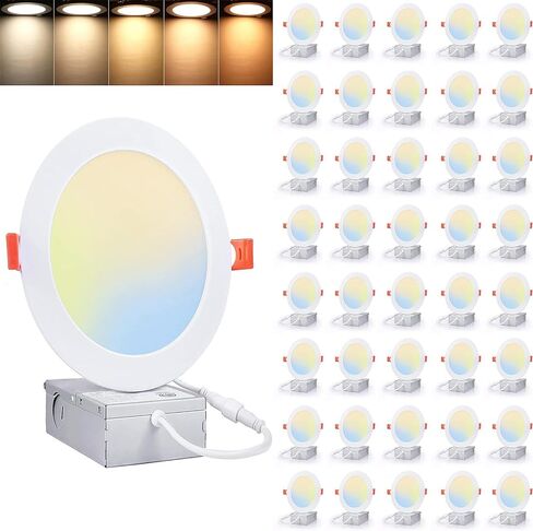 30 Pack 6inch 5CCT LED Recessed Lighting with Junction Box,2700K~5000K Selectable LED Ceiling Downlight,Dimmable Recessed Downlight, IC Rated 12W 960LM 110W Eqv, ETL&Energy Star (6Inch 12W) in Kuwait