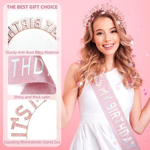 MystiCharm Birthday Sash Crown for Girls Women Queen Princess Tiara Crown Headband Sash Birthday Decorations Accessories in Saudi Arabia