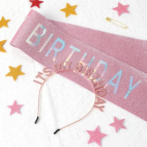 MystiCharm Birthday Sash Crown for Girls Women Queen Princess Tiara Crown Headband Sash Birthday Decorations Accessories in Saudi Arabia