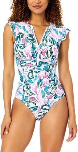 Anne Cole Women's Flutter Sleeve Zip Up Rash Guard One Piece Swimsuit in Kuwait