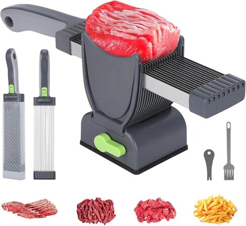 Fresh Meat Slicer, Thickness Adjustable 2 or 4 mm, 17 IN 1 Stainless Steel Cleaver Kitchen Knife For Slicing Shredding, Manual Meat Cutter Jerky Slicer for Beef Pork Salmon Jerky in Kuwait