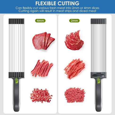 Fresh Meat Slicer, Thickness Adjustable 2 or 4 mm, 17 IN 1 Stainless Steel Cleaver Kitchen Knife For Slicing Shredding, Manual Meat Cutter Jerky Slicer for Beef Pork Salmon Jerky in Kuwait