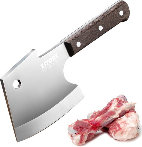 Kitory Meat Cleaver, Heavy Duty Bone Chopper Cleaver Knife, Full -Tang Axes Shape Super thick Blade, Bone Breaker, Butcher’s Kitchen Knife for Meat Cutting, Black Wenge Wood Handle -2025 Gifts in Kuwait