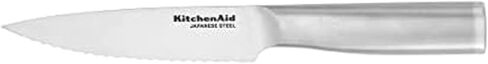 KitchenAid Gourmet Forged Stainless Steel Serrated Utility Knife with Custom-Fit Blade Cover, 5.5-inch, Sharp Kitchen Knife, Brushed Stainless Steel Handle in Kuwait