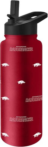 Logo Brands NCAA Arkansas Razorbacks Step & Repeat 34 oz Stainless Steel Quencher Bottle – All Over Logo Design, No-Spill Lid, Easy Carry Handle - Keeps Drinks Cold For Hours in Kuwait