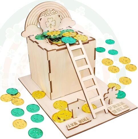 RGJ St Patrick's Day's Leprechaun Trap Kit for Kids ، Wooden Diy Leprechaun Trap Kit للقبض على Leprechaun ، ديكورات عيد القديس باتريك للأطفال لوازم الحفلات (المطلية) in Kuwait