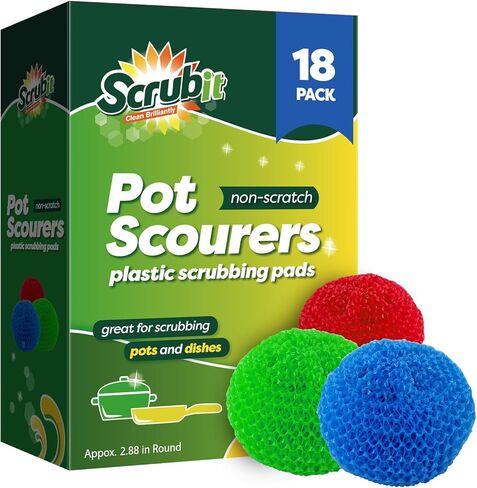 SCRUBIT 18 Round Nylon Dish Scrubber Scouring Pads - Assorted Colors Scourer Pads - Tough and Durable - Non-Scratch for Non-Stick Cookware in Kuwait