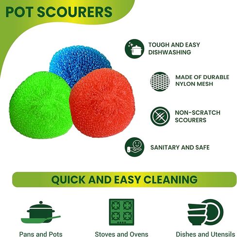 SCRUBIT 18 Round Nylon Dish Scrubber Scouring Pads - Assorted Colors Scourer Pads - Tough and Durable - Non-Scratch for Non-Stick Cookware in Kuwait