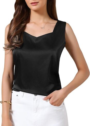 Allegra K Satin Tank Tops for Women's V Neck Dressy Casual Sleeveless Silk Camisole Top in Saudi Arabia