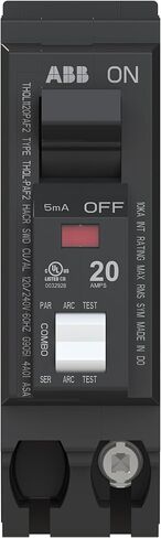 ABB Q-Line® THQL1120PAF2 Arc Fault Circuit Breaker • 20 Amp Single-Pole Breaker • AFCI Protection • 120/240 VAC • 10 kAIC Interrupt Rating • Plug-On Neutral Breaker for Load Centers in Kuwait