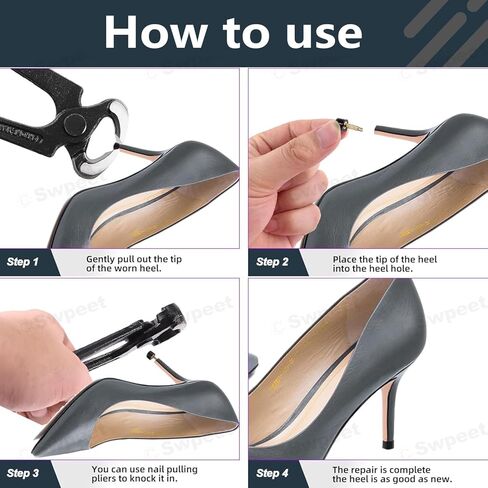 24 Pairs High Heel Replacement Tips U-Shape, Non-Slip Women Shoes Heel Tips Repair Kit, 6 Size (7/8/9/10/11/12mm, Black) in Kuwait