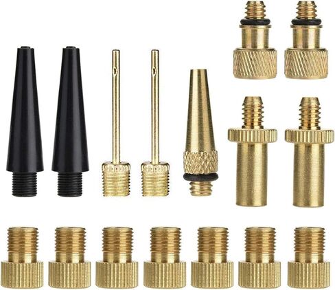 15 Pieces Bicycle Valve Adapter, Bike Pump Adapter Presta Schrader Valve Adapter, Ball Pump Inflation Needle Nozzle Adapter Kit for Bikes Tire Inflator Air Pump Compressor in Kuwait