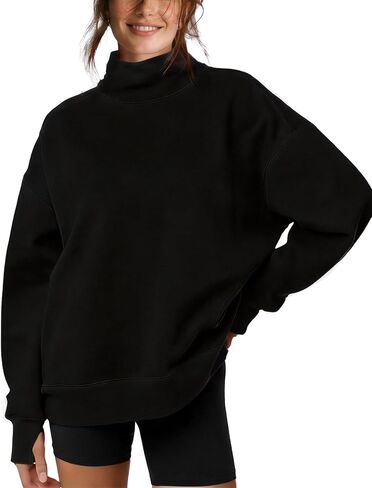 Wyeysyt Women's Mock Neck Sweatshirt Oversized Cloud Fleece Lined Turtleneck Sweatshirts with Pockets in Kuwait