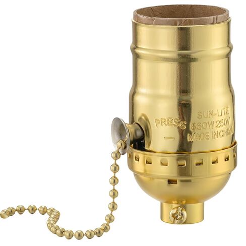 Lamp Socket with Pull Chain, E26 Standard Threaded Base, Lamp Parts for Table and Floor Lamps Replacement,Table lamp Accessories, Light Bulb Socket with Pull Chain Switch, UL Listed,(Gold) in Kuwait