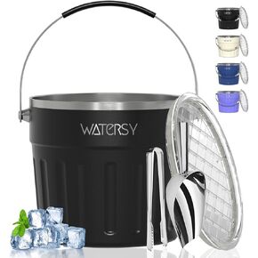 دلو ثلج معزول من WATERSY (8 كوارت / 7.6 لتر) مع غطاء ومغرفة وملقط ثلج ومكنسة حائط من الفولاذ المقاوم للصدأ، أسود in Kuwait
