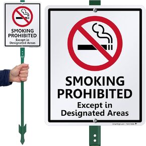 SmartSign 12 x 10 inch “Smoking Prohibited Except In Designated Areas" Yard Sign with 3 foot Stake, 40 mil Laminated Rustproof Aluminum, Red, Black and White, Set of 1 in Kuwait