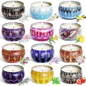 مجموعة مكونة من 12 شمعة معطرة صغيرة من شمع الصويا للعلاج العطري بوزن 2.5 أونصة، شموع من الصفيح المحمولة مع غطاء، وسلة هدايا للاسترخاء للأم والنساء والأصدقاء وزملاء العمل in Kuwait