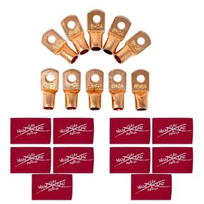 Sky High Car Audio (10) 1/0 Gauge Copper Ring Terminals 3/8" RED Heat Shrink Tubing LUGS in Saudi Arabia