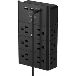منفذ متعدد المكونات - حامل جداري واقي من زيادة التيار مع 12 منفذ موسع - 3 جوانب و3 منافذ USB (1 USB-C)، شريط طاقة مقسم للمنزل والمكتب والفندق، أبيض in Kuwait